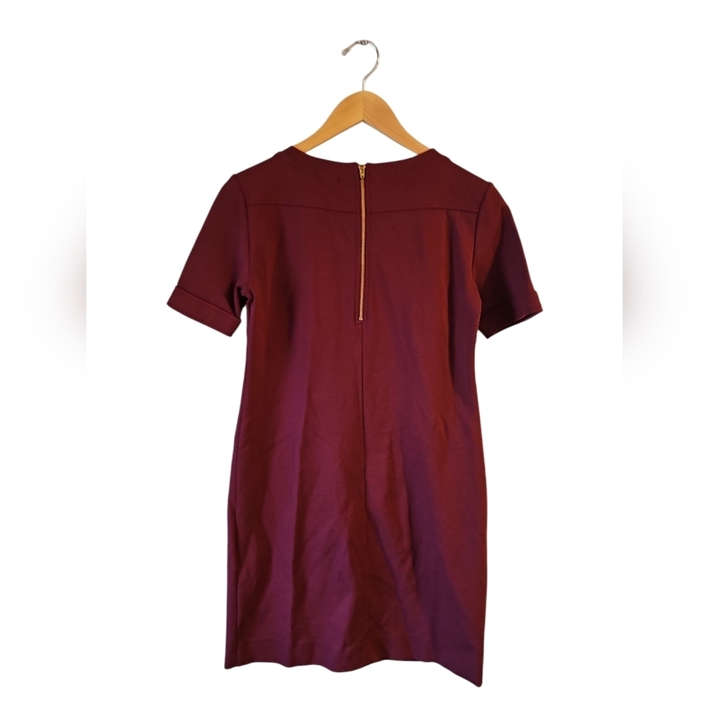 J. Crew Sz 0 Burgundy Ponte Sheath Dress Gold Zipper - Picture 3 of 6